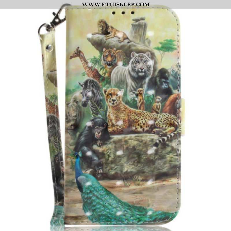 Etui Folio do Honor Magic 5 Lite z Łańcuch Stringi Safari Animals